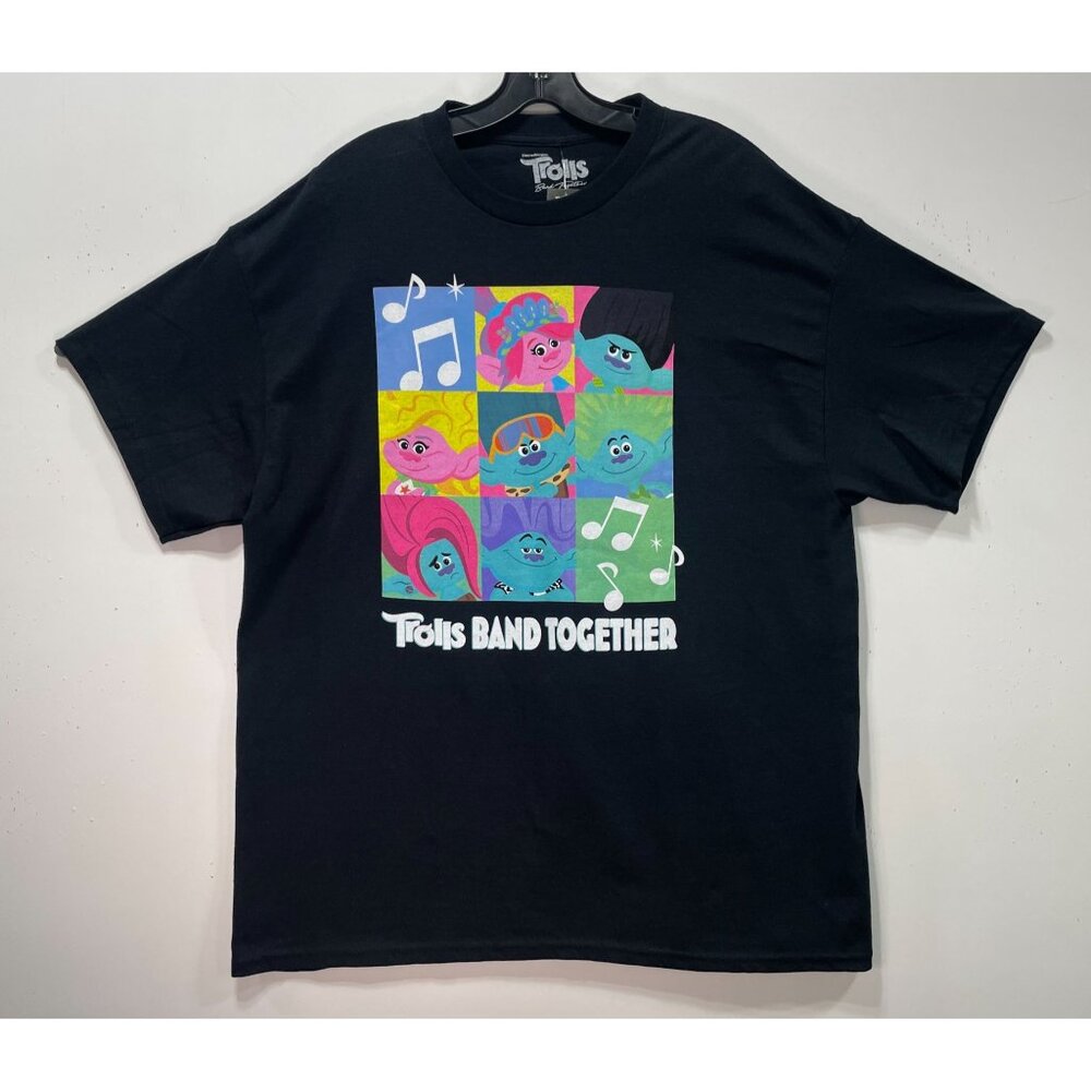 Dream works - Trolls - Unisex Adult Short Sleeves T-Shirt - Graphic Tee-Black- X